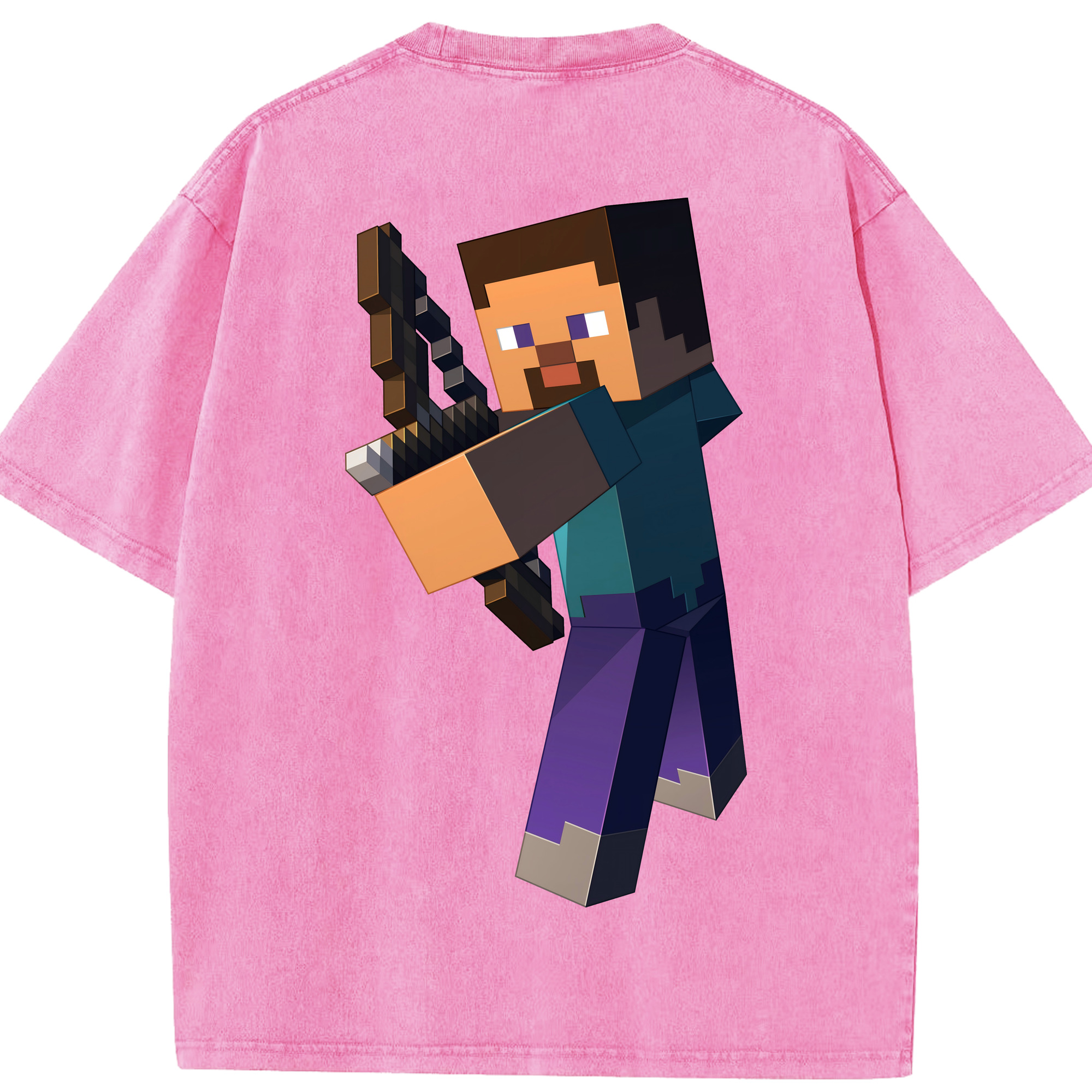 （画像用） マインクラフト ブロックの世界 Minecraft MC Block world 綿100% ヴィンテージ風 半袖Tシャツ（背面プリント）